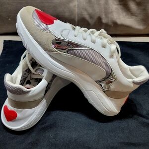 Love Moschino White and Red Sneakers with Heart Detail